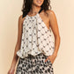 Davi & Dani Ribbon Checker Printed Tie Halter Neck Blouse Top - Farnelli