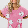BiBi Sequin Baseball Short Sleeve T-Shirt - Pink
