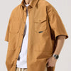 Men's Full Size Button Up Half Sleeve Shirt Plus Size - Brown