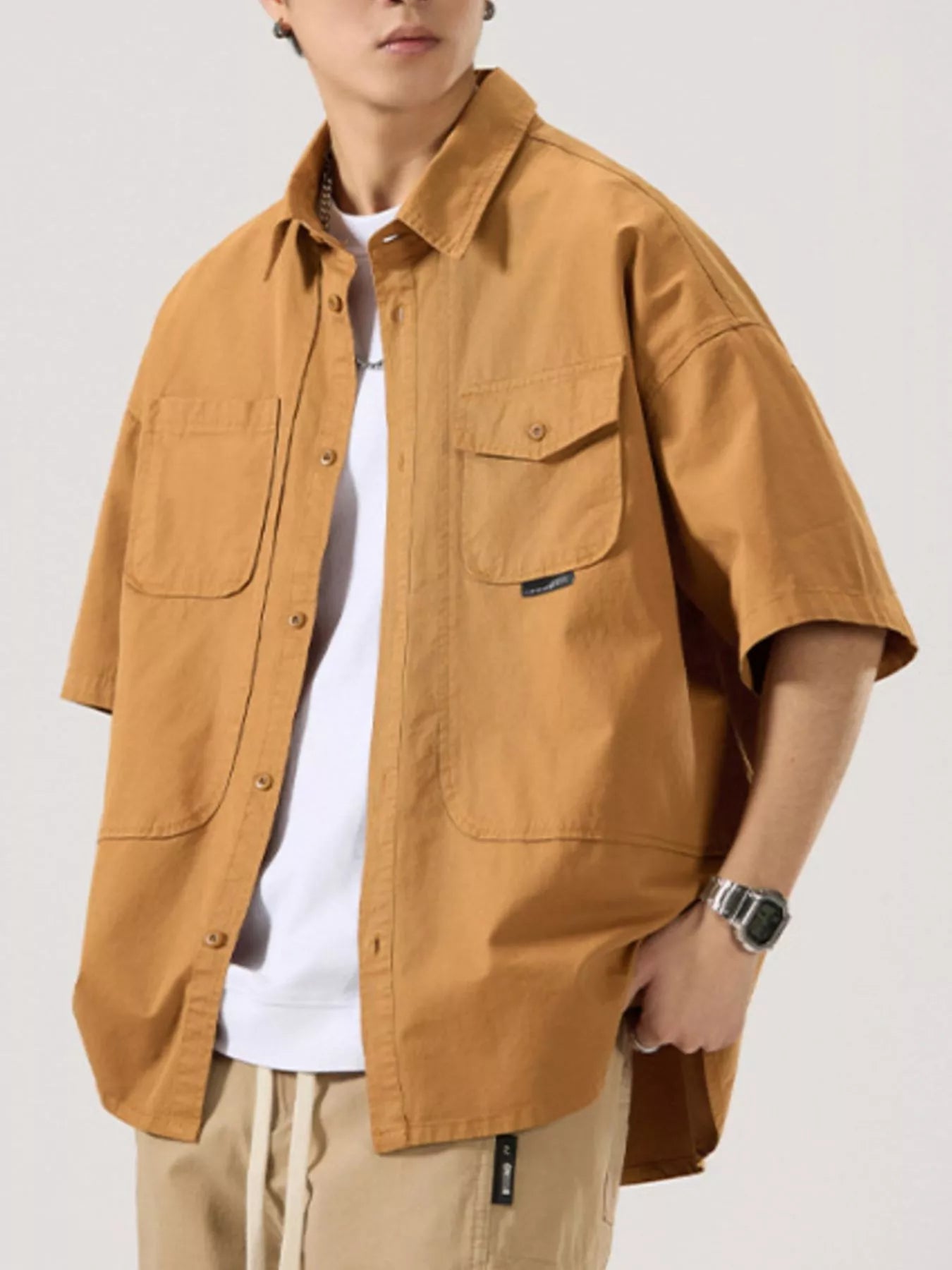 Men's Full Size Button Up Half Sleeve Shirt Plus Size - Farnelli