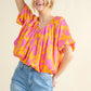 And The Why Full Size Printed Satin Bubble Hem Top - Farnelli
