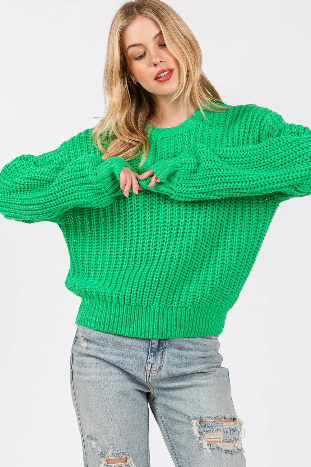 SAGE + FIG Round Neck Drop Shoulder Sweater - Farnelli