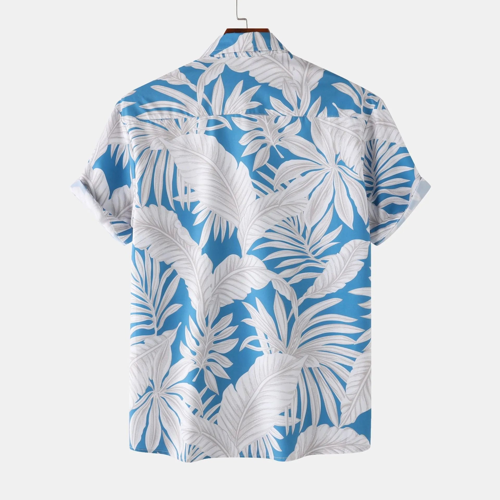 Men's Tropical Palm Leaf Print Hawaiian Short Sleeve Shirt - Farnelli