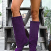 Point Toe Block Heels Boots - Purple