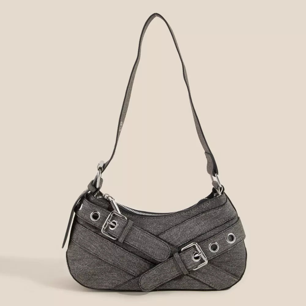 Fame Denim Belt Accent Shoulder Bag - Farnelli
