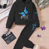 Childrens's Butterfly Print Hoodie & Pants Set - Black