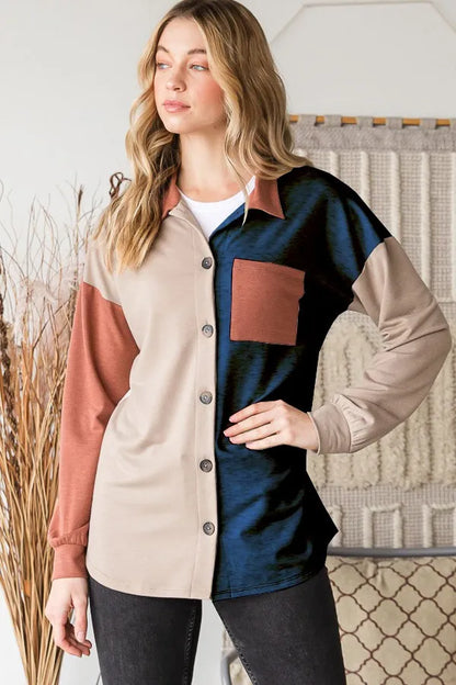 Heimish Full Size Color Block Button Down Shirt - Farnelli