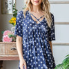 Heimish Full Size Short Sleeve Crisscross Star Babydoll Top - Navy Star