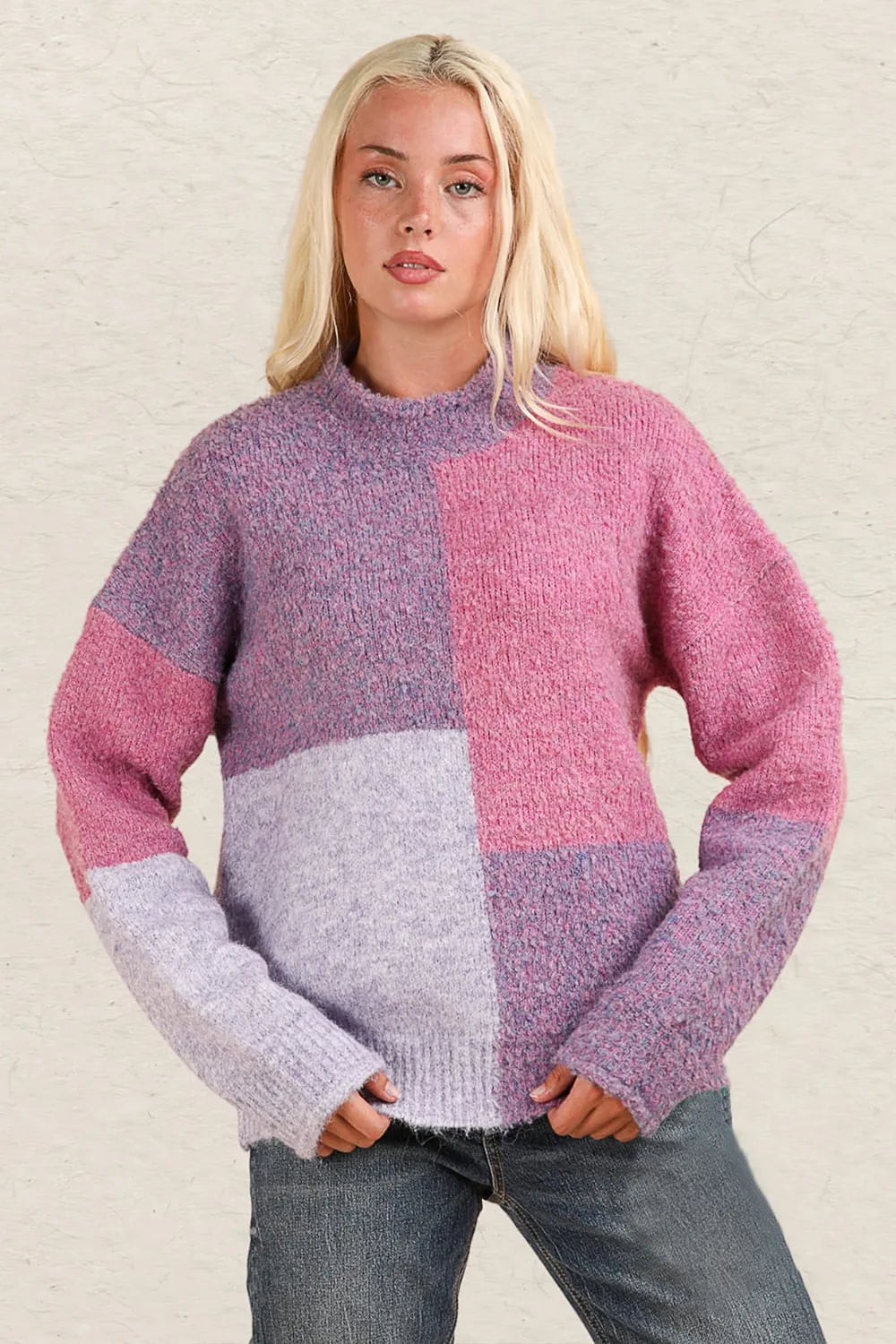 VERY J Color Block Mock Neck Drop Shoulder Sweater - Farnelli