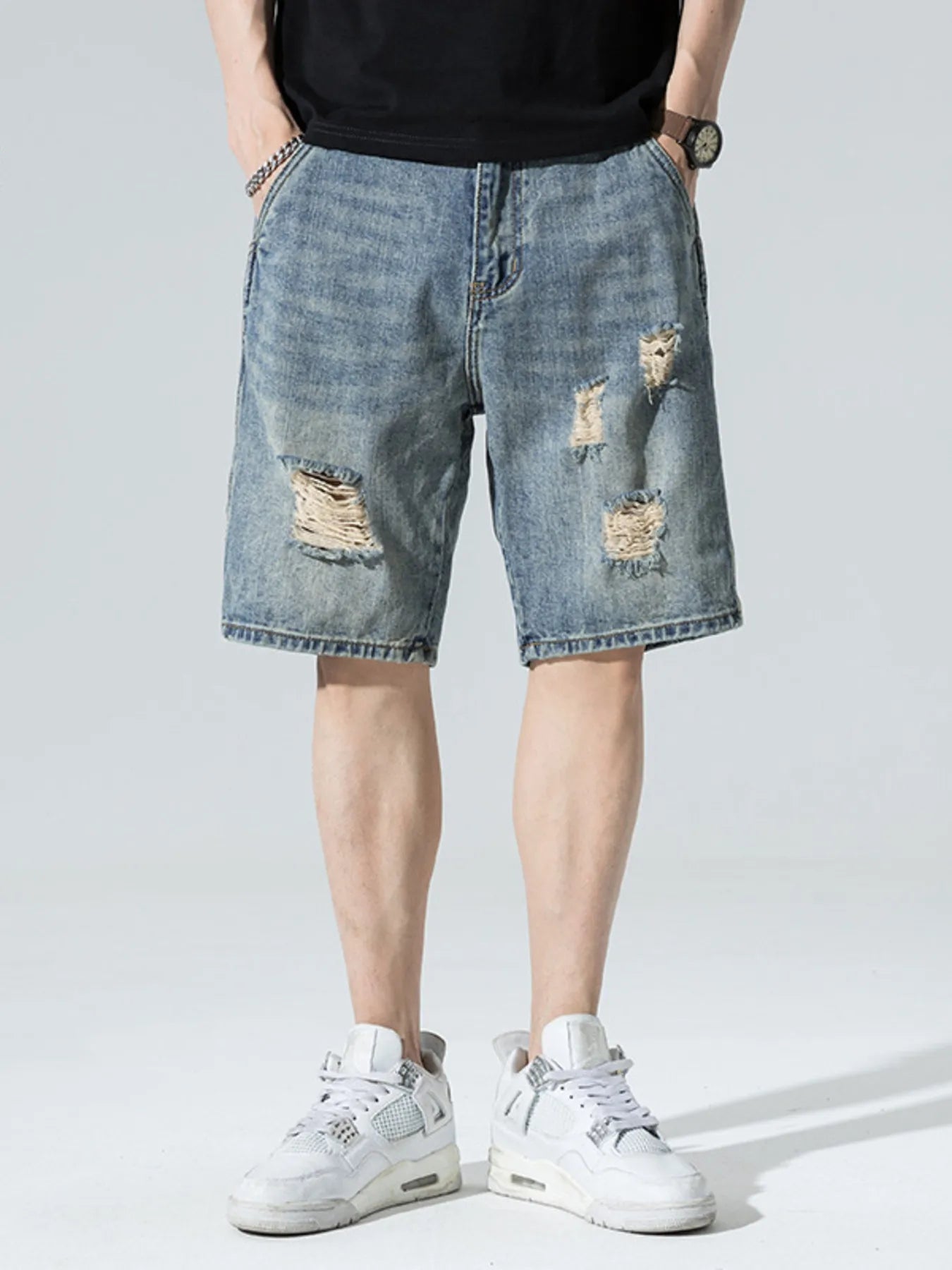 Men's Distressed Wide Leg Denim Shorts - Farnelli