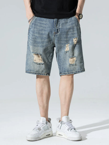 Men's Distressed Wide Leg Denim Shorts - Farnelli