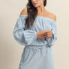 HYFVE Off Shoulder Top and Shorts Set - BLUE/WHITE