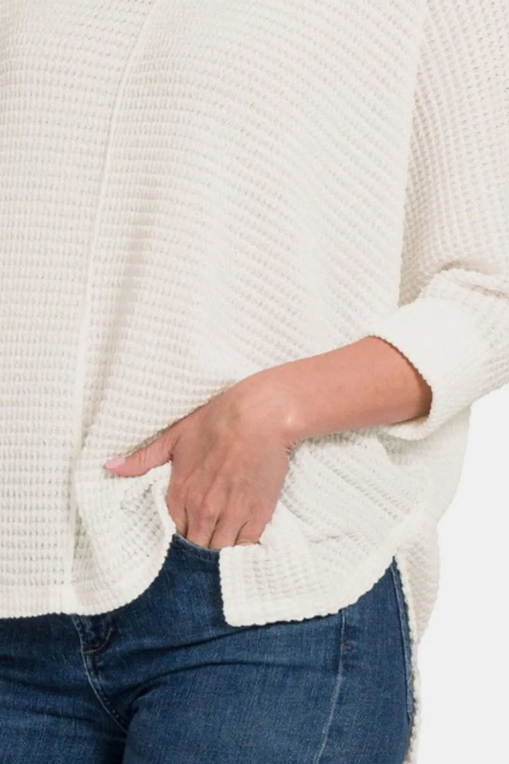 Zenana Full Size Round Neck High-Low Slit Knit Top - Farnelli