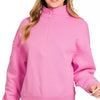 Zenana Fleece High Neck Half Zip Sweatshirt - CANDY PINK