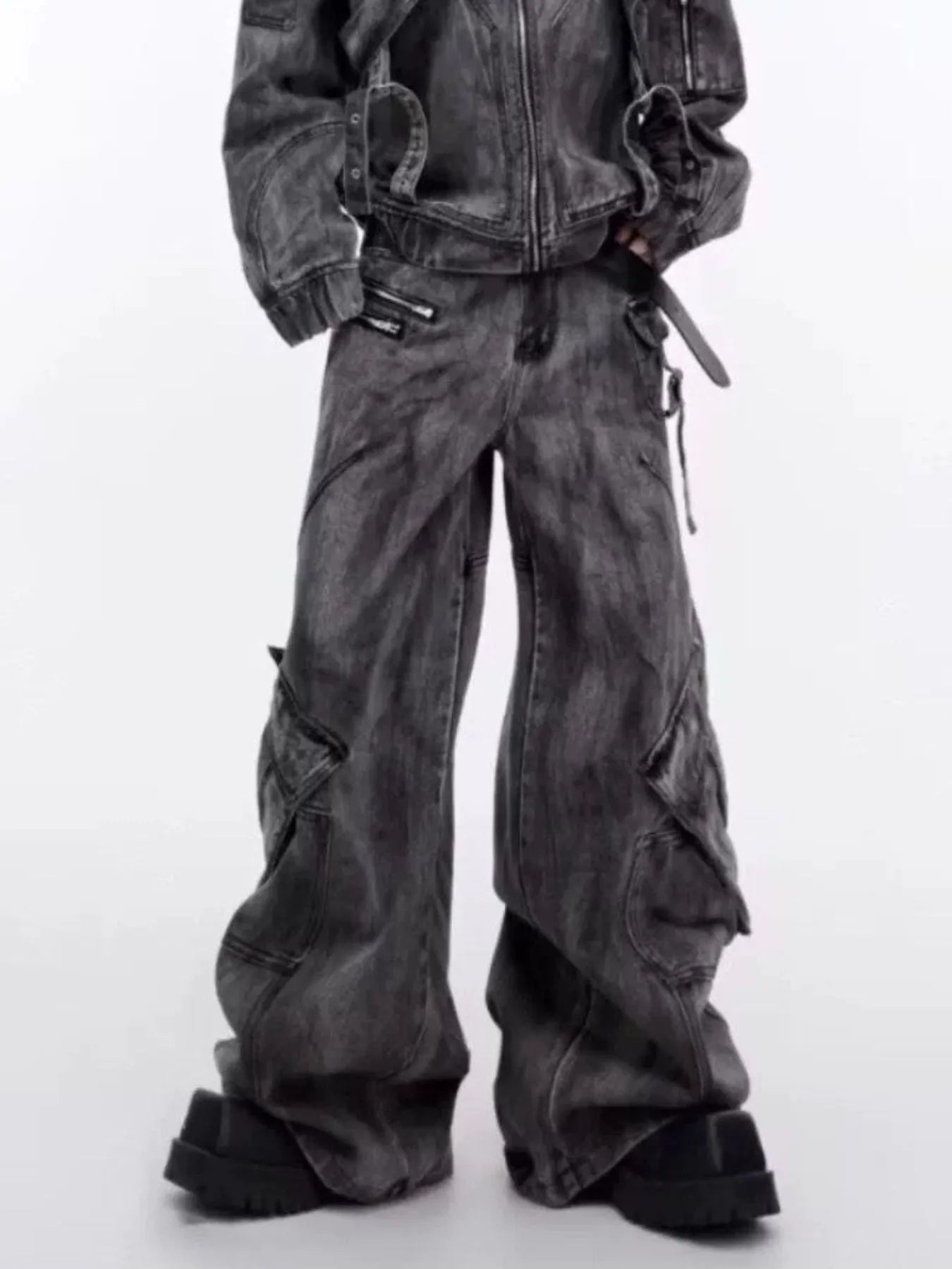 Men's Plus Size Wide Leg Cargo Jeans - Farnelli