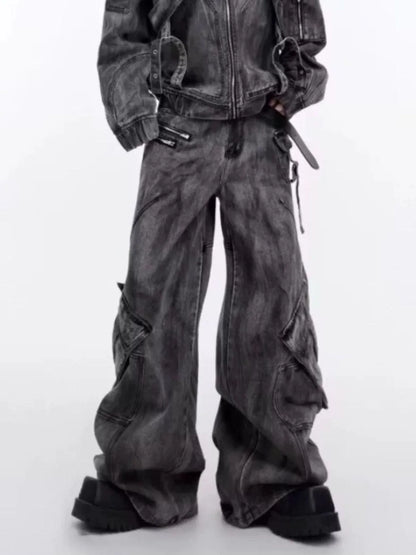 Men's Plus Size Wide Leg Cargo Jeans - Farnelli