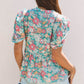 Amaris Notched Neck Puff Short Sleeve Floral Blouse - Farnelli