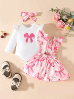Children's Bowknot Print Ruffle Trim 3 Piece Set - Farnelli