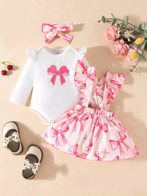 Children's Bowknot Print Ruffle Trim 3 Piece Set - Farnelli