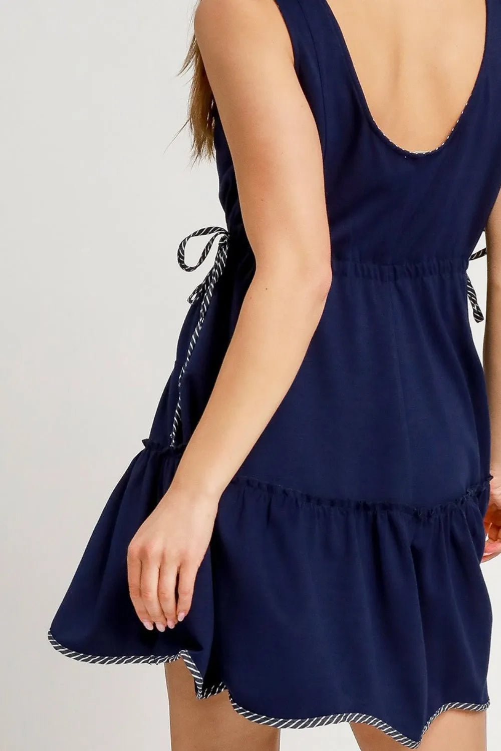 Umgee Frill Drawstring Waist Round Neck Mini Tank Dress - Farnelli
