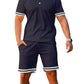 Men's Full Size Contrast Trim Polo and Shorts Set Plus Size - Farnelli