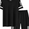 Men's Plus Size Round Neck Short Sleeve Top and Shorts Set - Black