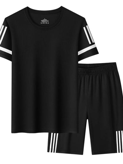 Men's Plus Size Round Neck Short Sleeve Top and Shorts Set - Farnelli