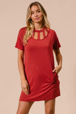 BiBi Front Cutout Mini Tee Dress with Pockets - Farnelli