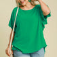 Umgee Full Size Raw Hem Ruffle Short Sleeve Blouse Plus Size - Farnelli