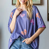 HOPELY Bow Print Waffle Side Slit T-Shirt - Purple