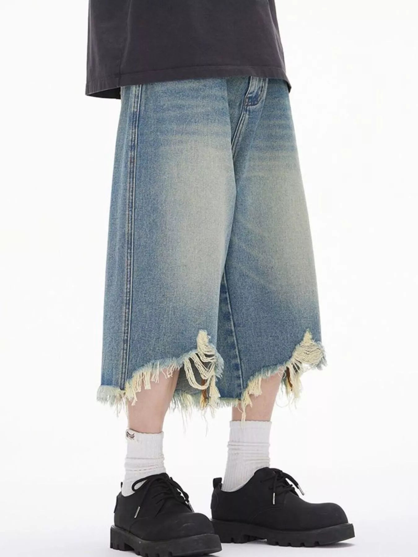 Men's Distressed Wide Leg Denim Shorts - Farnelli