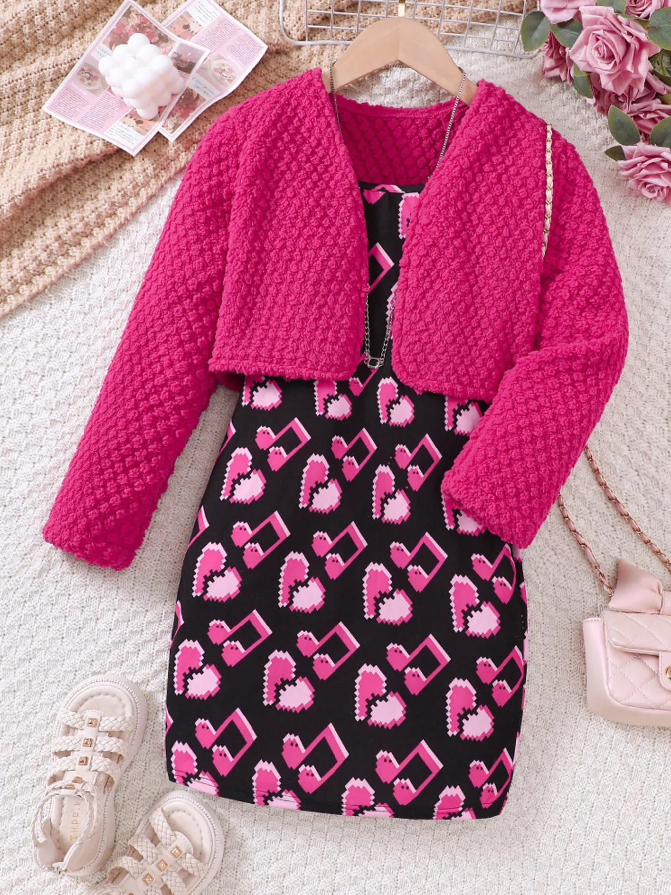 Children's Printed Dress and Cardigan Set - Farnelli