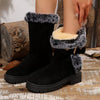 Round Toe Platform Block Heels Boots - Black