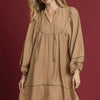 Umgee Boho Peasant Mini Dress with Trim Detail - LATTE