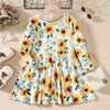 Kids Sunflower Print Round Neck Long Sleeve Dress - Floral