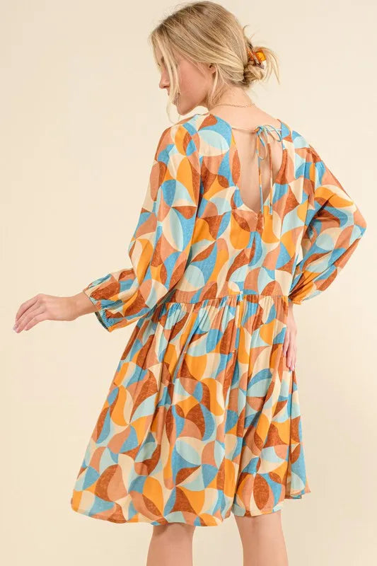 And The Why Printed Open Back Puff Sleeve Casual Dress - Farnelli