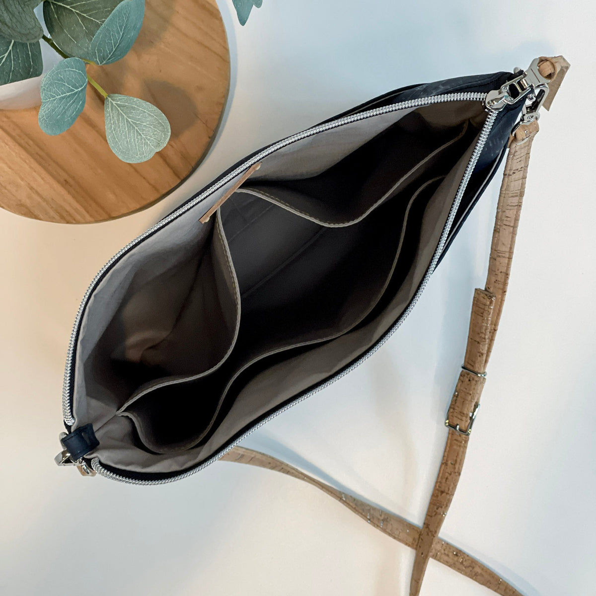 VISIONARY crossbody bag in coal by Carry Courage, compact design with adjustable strap