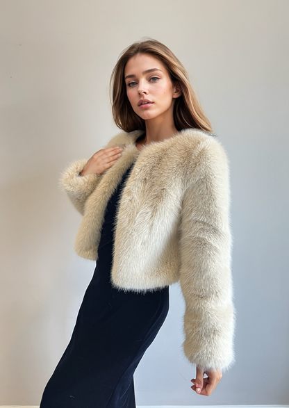 Beige Faux Fur Bridal Jacket (Anna Bei07)