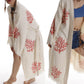 Organic Cotton Red Sea Coral Beach Kimono: Eco-Friendly Handmade Robe