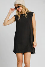 Umgee Round Neck Sleeveless High-Low Curved Hemline Mini Dress - Farnelli
