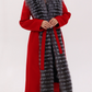 Genuine Silver Fox Virgin Wool Wrap Coat in Red