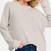 Zenana Asymmetric Hem Drop Shoulder Sweater - Bone