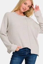 Zenana Asymmetric Hem Drop Shoulder Sweater - Farnelli