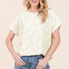 BOMBOM Textured Floral Pattern Short Sleeve T-Shirt - Cream