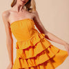 SO ME Strapless Ruffle Layered Game Day Cheer Up Dress - GOLD