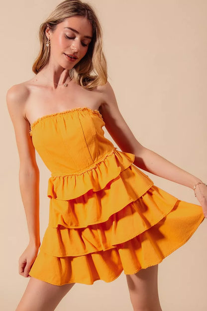 SO ME Strapless Ruffle Layered Game Day Cheer Up Dress - Farnelli