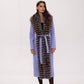 Genuine Silver Fox Virgin Wool Wrap Coat in Lavender