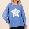 Mittoshop Star Graphic Mineral Wash Long Sleeve Top - FRENCH BLUE