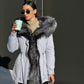Genuine Silver Fox Fur Trim Rabbit Fur Insulated Parka