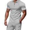 Men's Plus Size Quarter Zip Short Sleeve Top and Shorts Set - Grey
